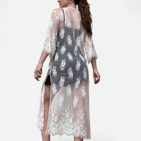 unknown Sweaters - White lace sheer open front